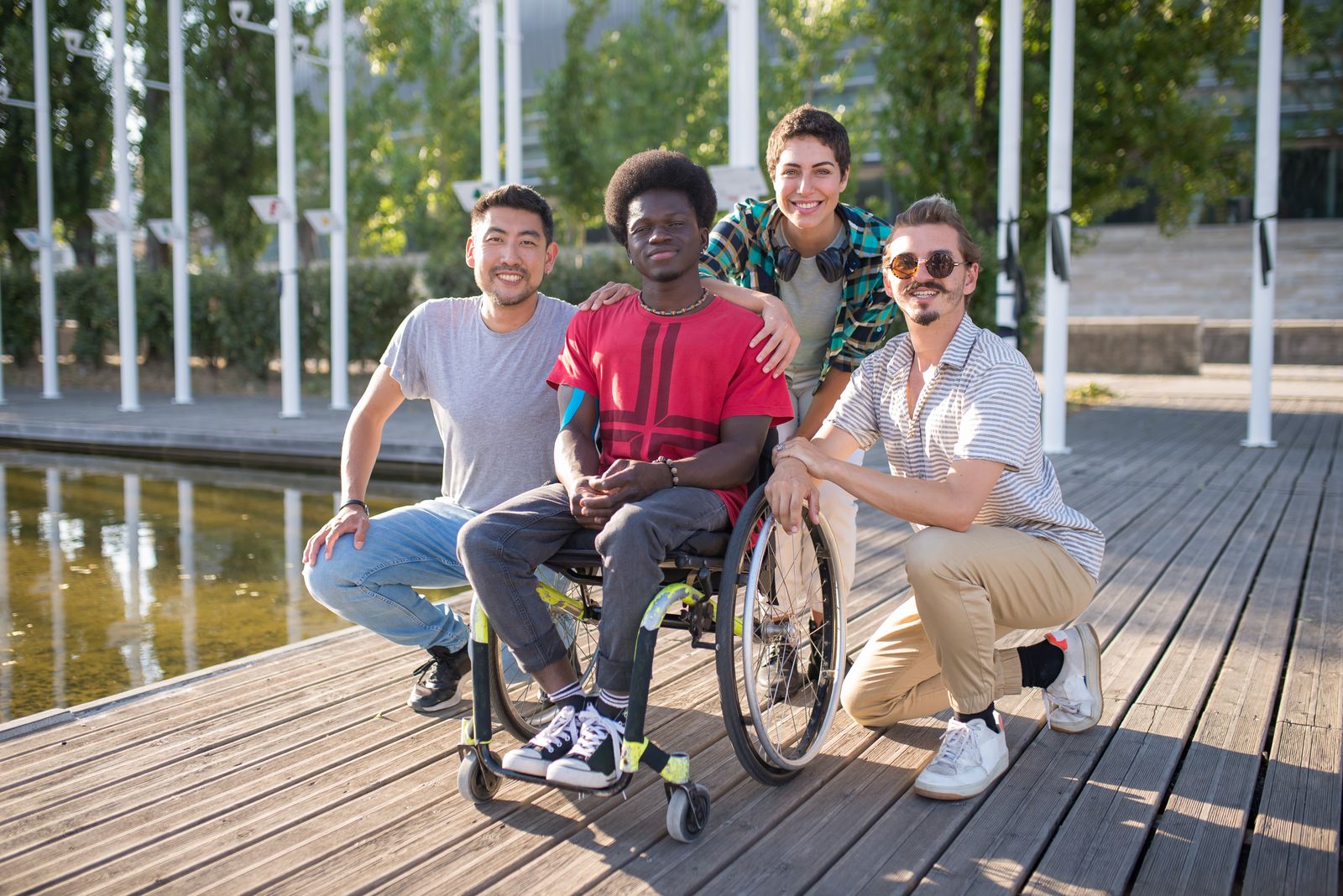 Adults participating together in an inclusive community park outing